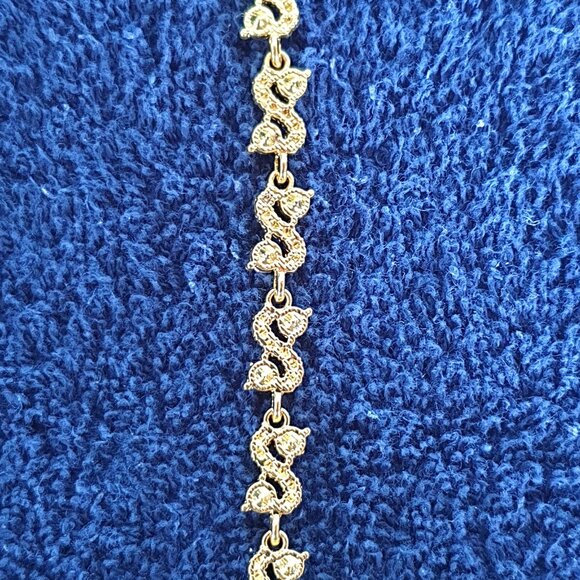 Beautiful Dark Blue Crystal White CZ Yellow Gold Tone Bracelet - Picture 10 of 11